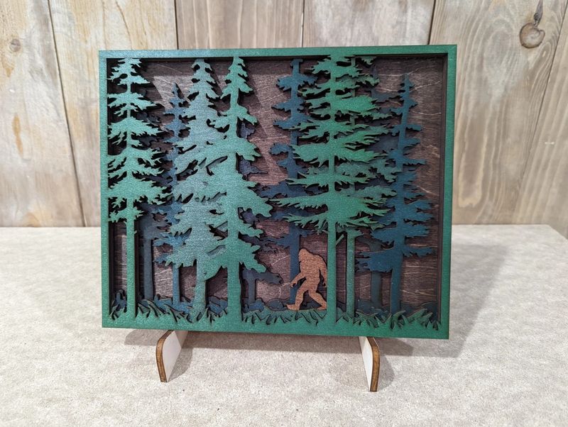 Knit and Nailed Wall Plaque - Sasquatch in the Woods