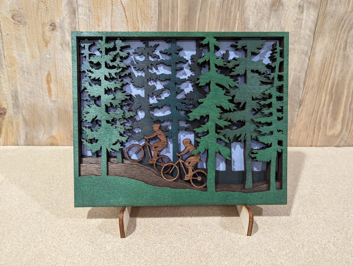Knit and Nailed Wall Plaque - Two Bikers in the Woods