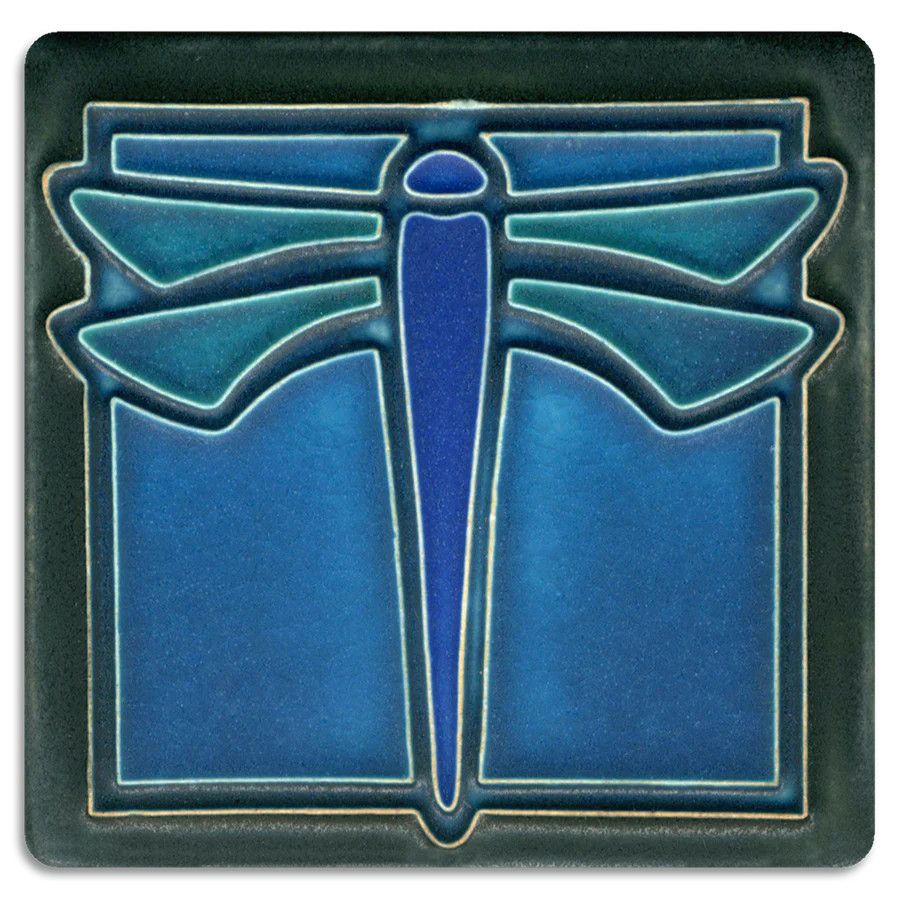 Motawi Tileworks - Dragonfly on Turquoise, 4x4, 4432