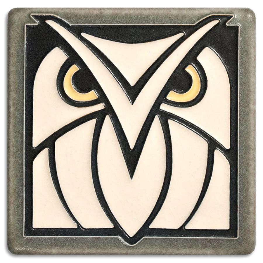 Motawi Tileworks - Owl on Grey/White, 4x4, 4433