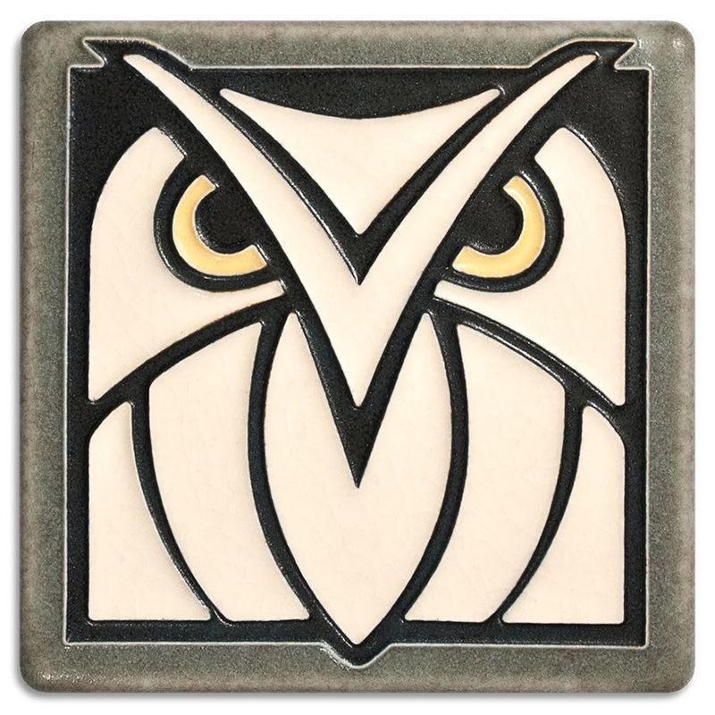 Motawi Tileworks - Owl on Grey/White, 4x4, 4433