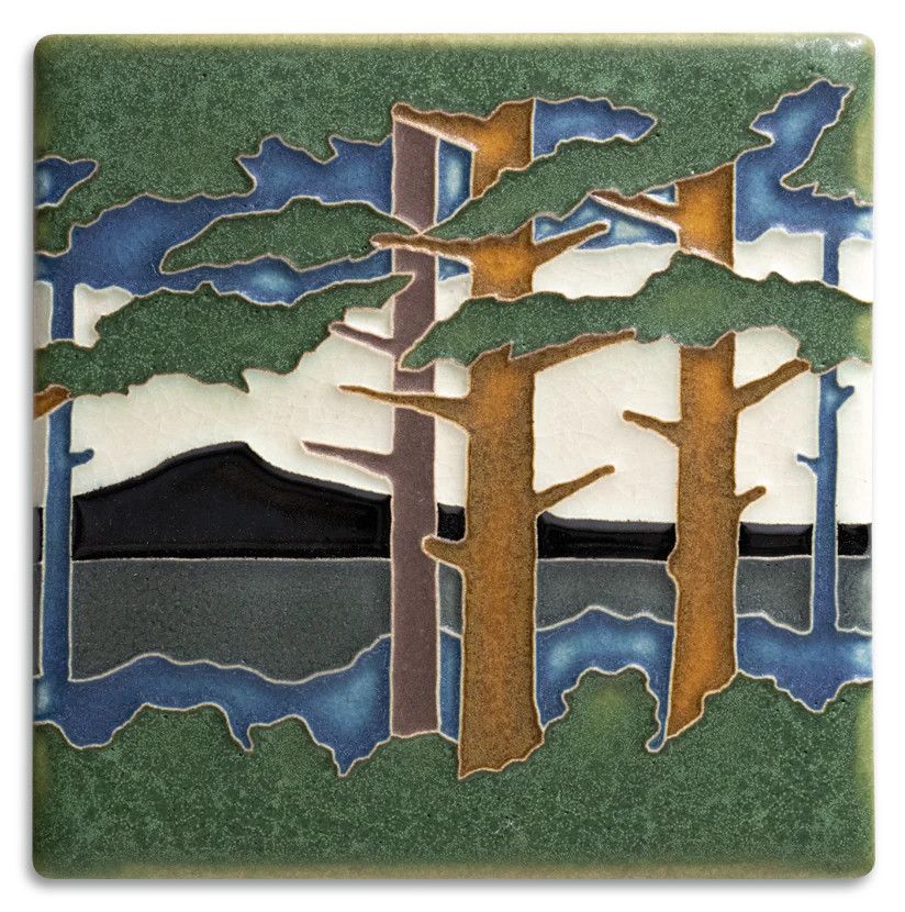 Motawi Tileworks - Pine Landscape Mountain, Summer, 6x6, 6620