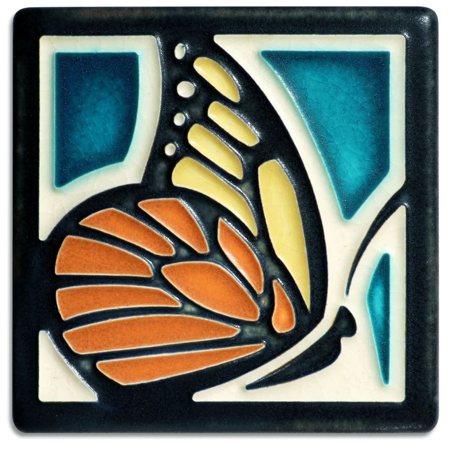 Motawi Tileworks - Butterfly on Turquoise, 4x4, 4439