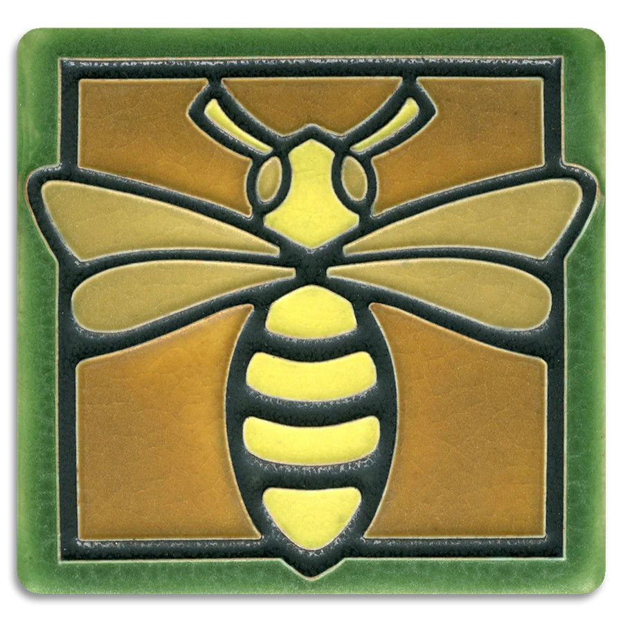 Motawi Tileworks - Bee on Green, 4x4, 4431