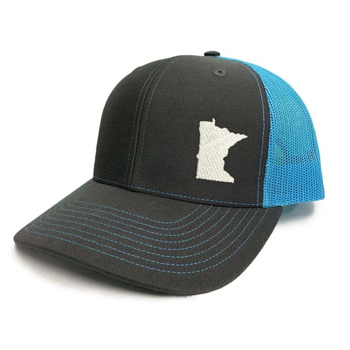 Minnesota Awesome Baseball Cap - MN Shape Mesh Back Grey/Aqua