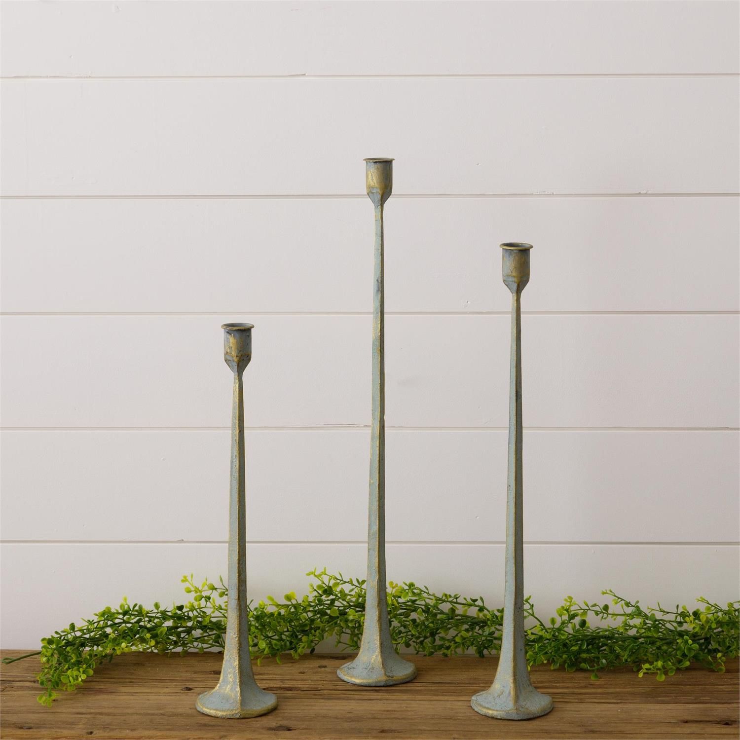 Audrey&#39;s - Forged Candle Holders, Verde Green, Set of 3, 8T2318