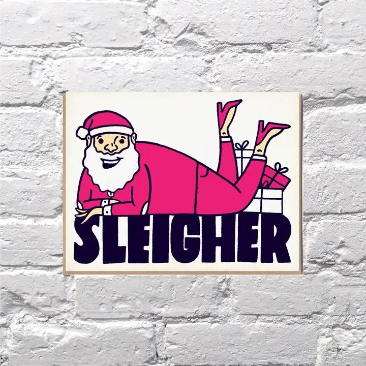 Bench Pressed Card - Sleigher Santa