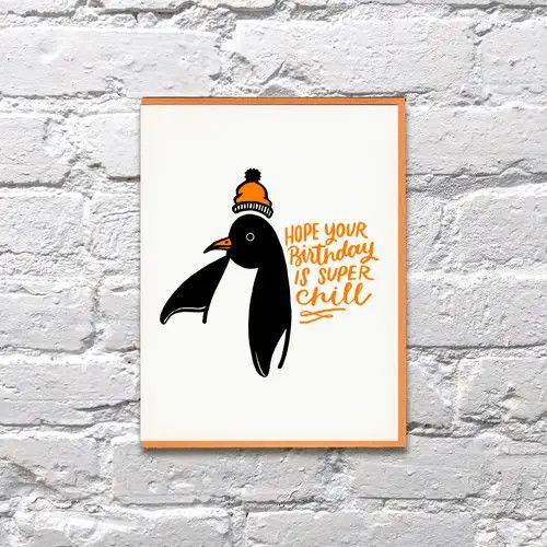 Bench Pressed Card - Chill Penguin
