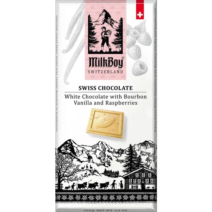 Milkboy Swiss Chocolate - White Chocolate w/ Bourbon Vanilla &amp; Raspberries