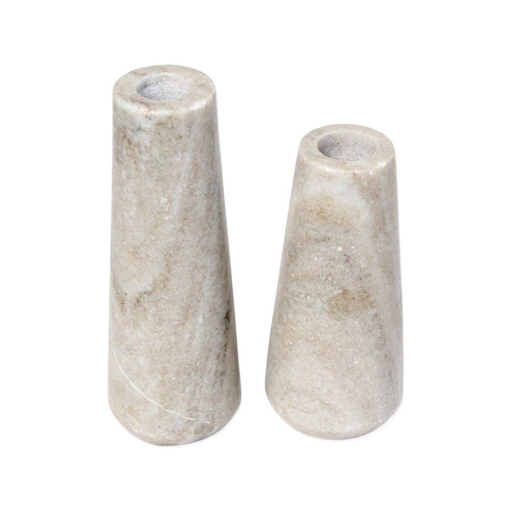 BIDK Home - Beige Marble Candle Holders, set of 2