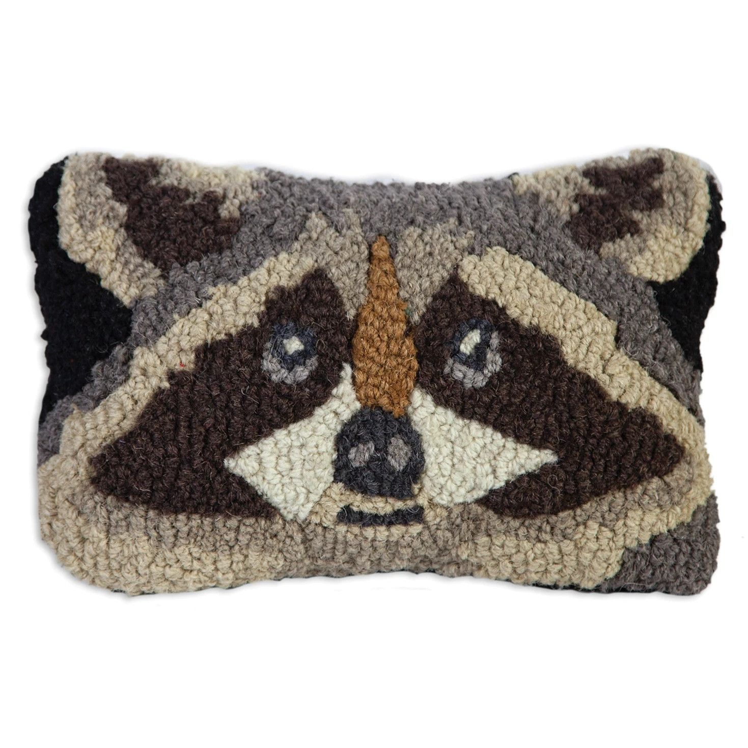 Chandler 4 Corners Hooked Pillow - Raccoon 8&quot; x 12&quot;