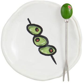 Mud Pie Olive Tapas Plate &amp; Fork Set