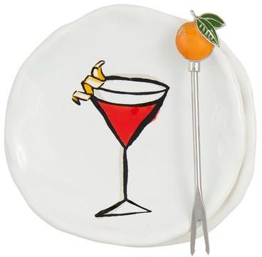 Mud Pie Martini Tapas Plate &amp; Fork Set
