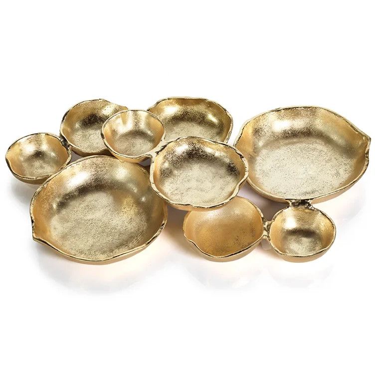India Handicrafts - Gold 9-Bowl Dish