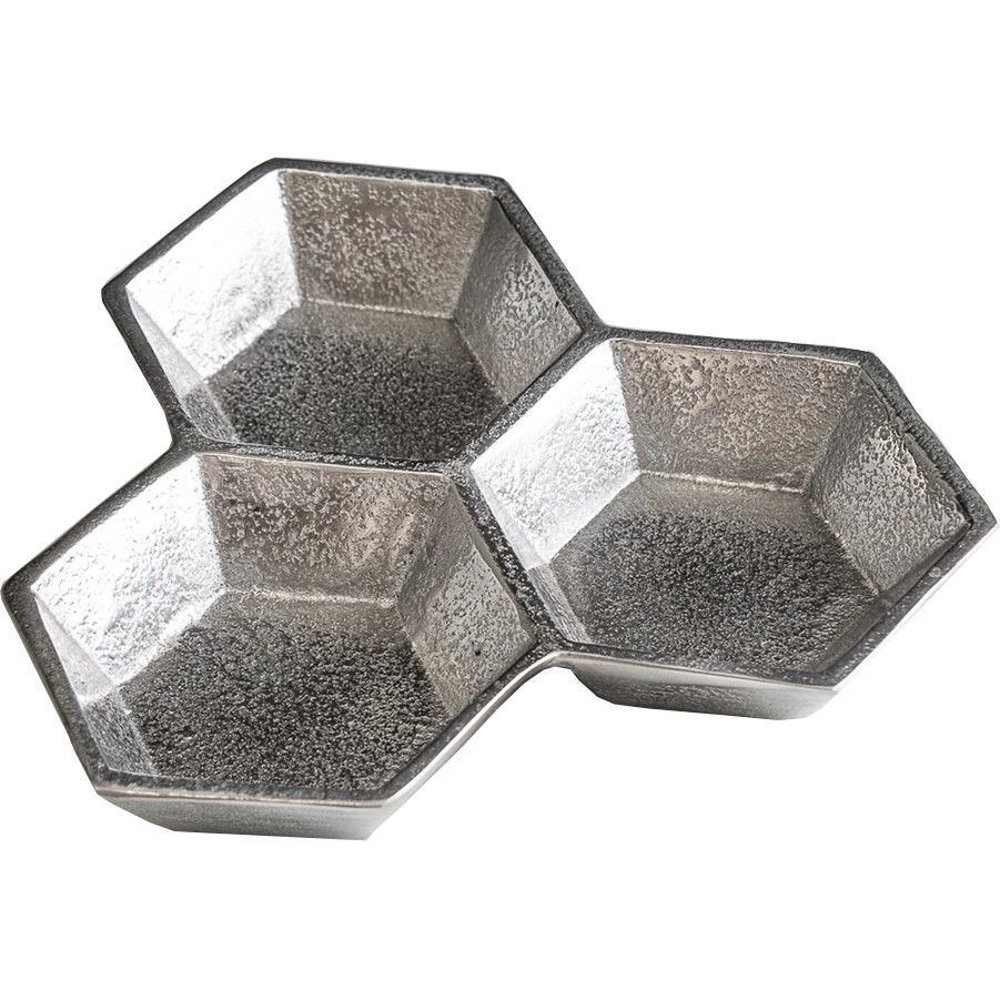 India Handicrafts - 3-Section Textured Aluminum Honeycomb Bowl