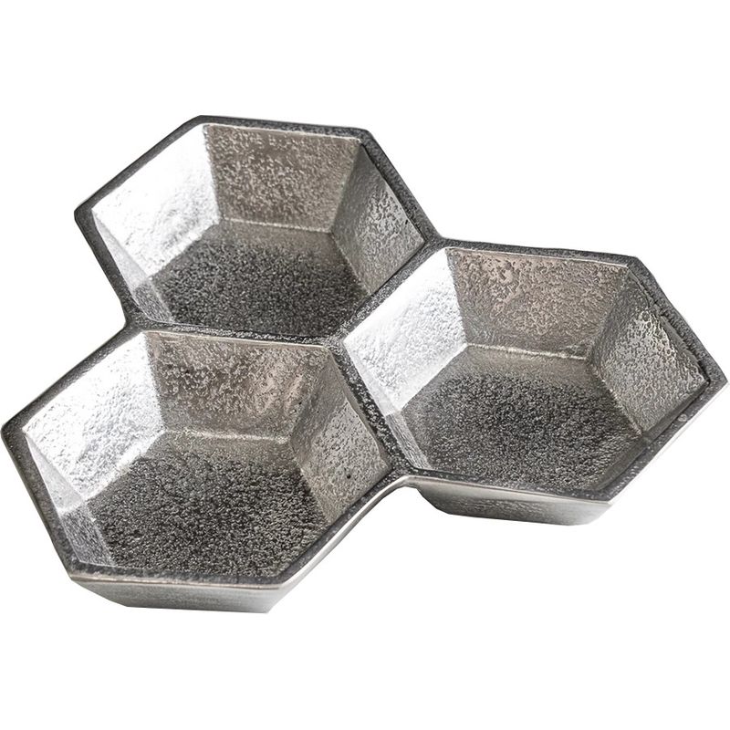 India Handicrafts - 3-Section Textured Aluminum Honeycomb Bowl