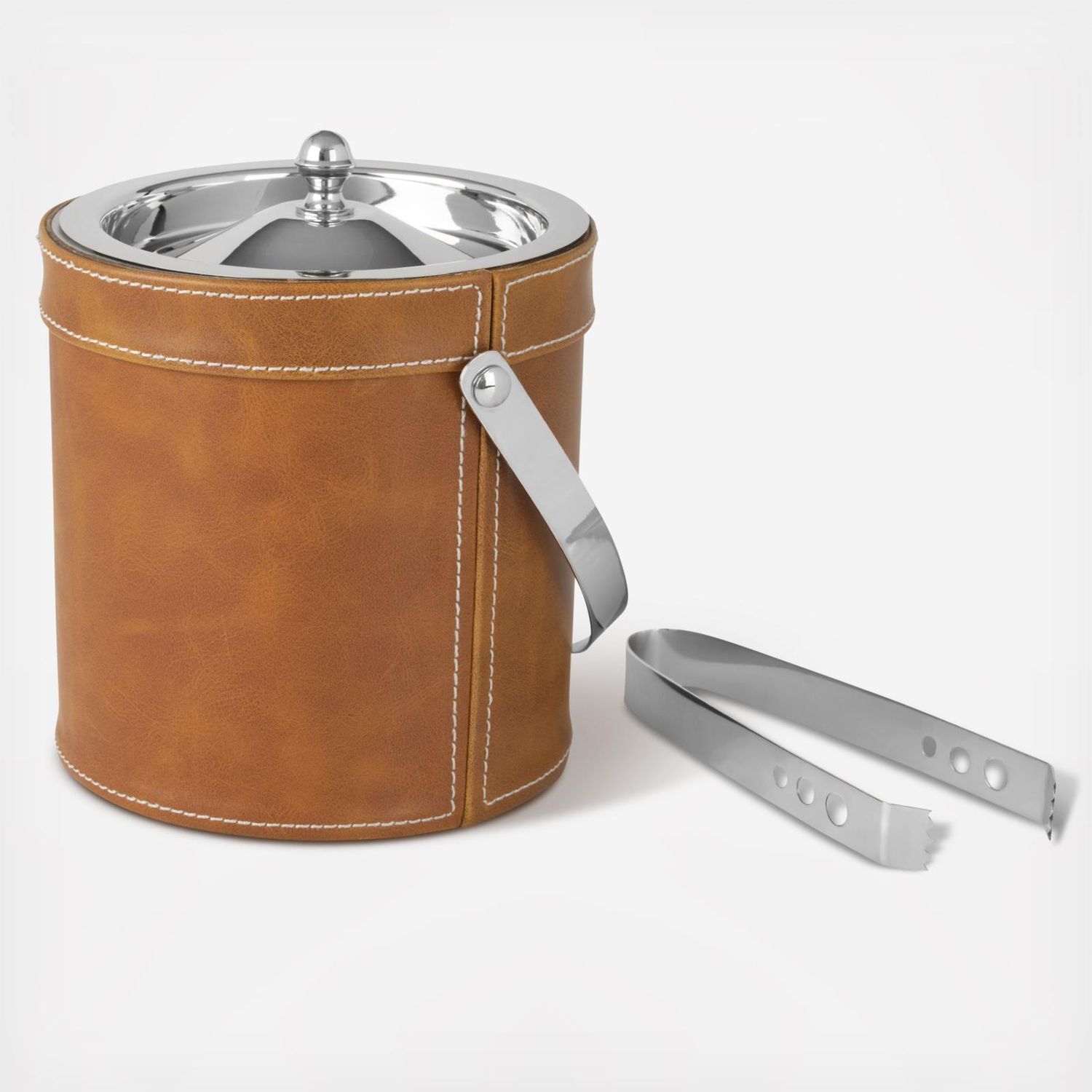 Mikasa Leather Stitched Ice Bucket w/ Tongs