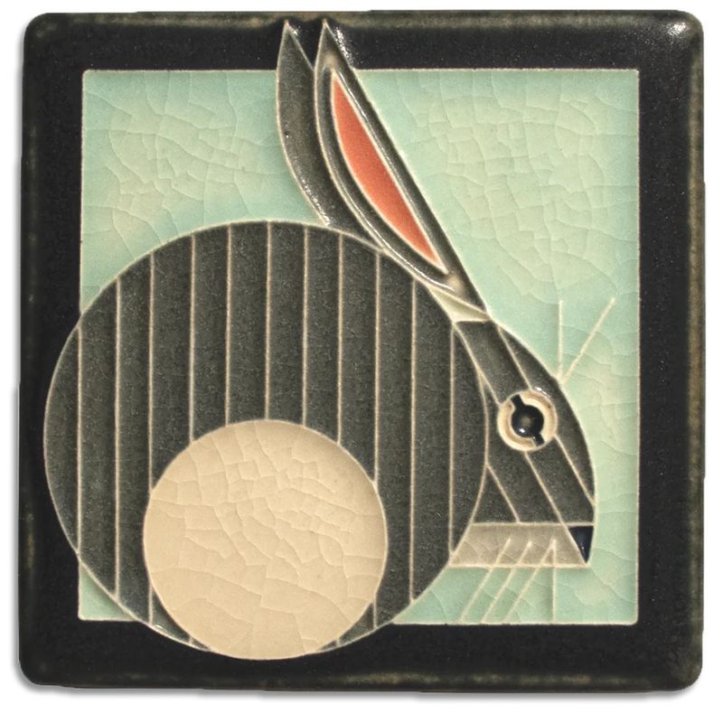 Motawi Tileworks - Hare on Blue, 4x4, 4476