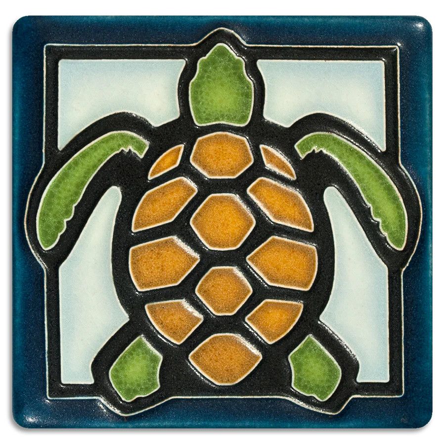Motawi Tileworks - Turtle on Light Blue, 4x4, 4438