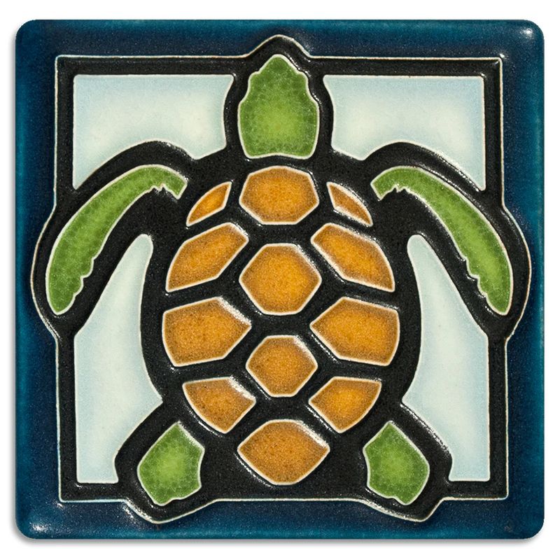 Motawi Tileworks - Turtle on Light Blue, 4x4, 4438