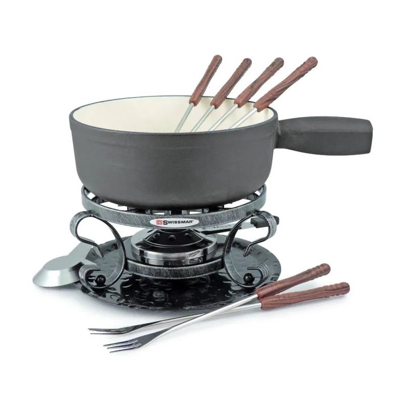 SwissMar - Lugano Cast Iron Fondue Set, Matte Black