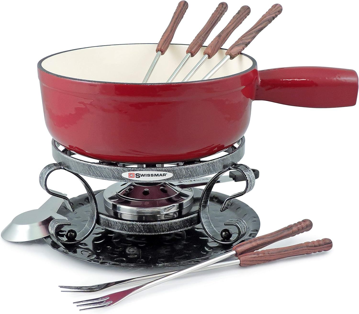 SwissMar - Lugano Cast Iron Fondue Set, Cherry Red
