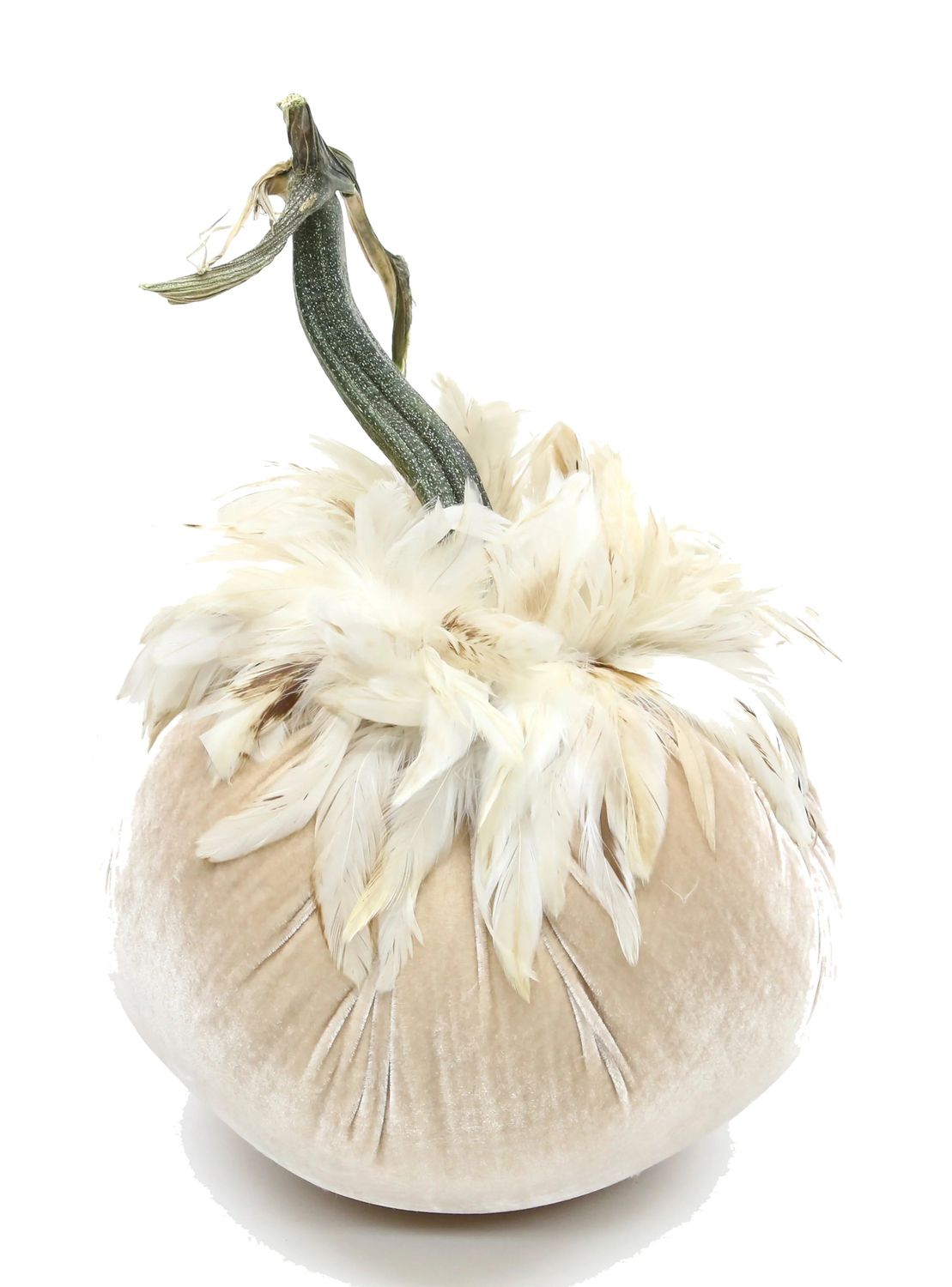 Hot Skwash Pumpkin w/ Feathers - Bone 8&quot;