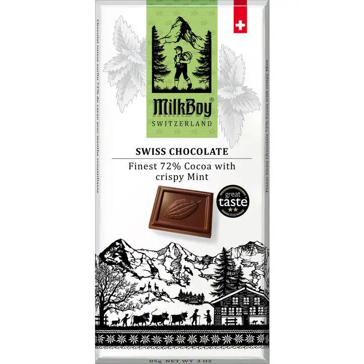 Milkboy Swiss Chocolate - 72% Cocoa with Crispy Mint