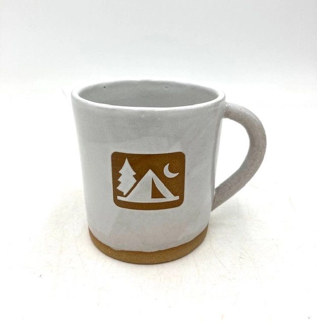Ruby Farms Pottery Camp Mug - Tent, Color: White