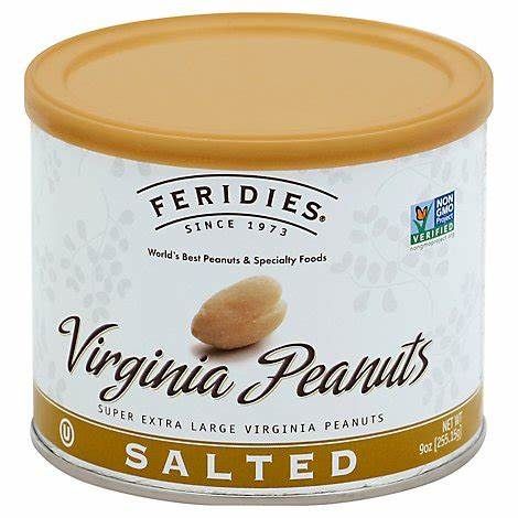 Feridies Virginia Peanuts -Salted, Size: 9 oz canister