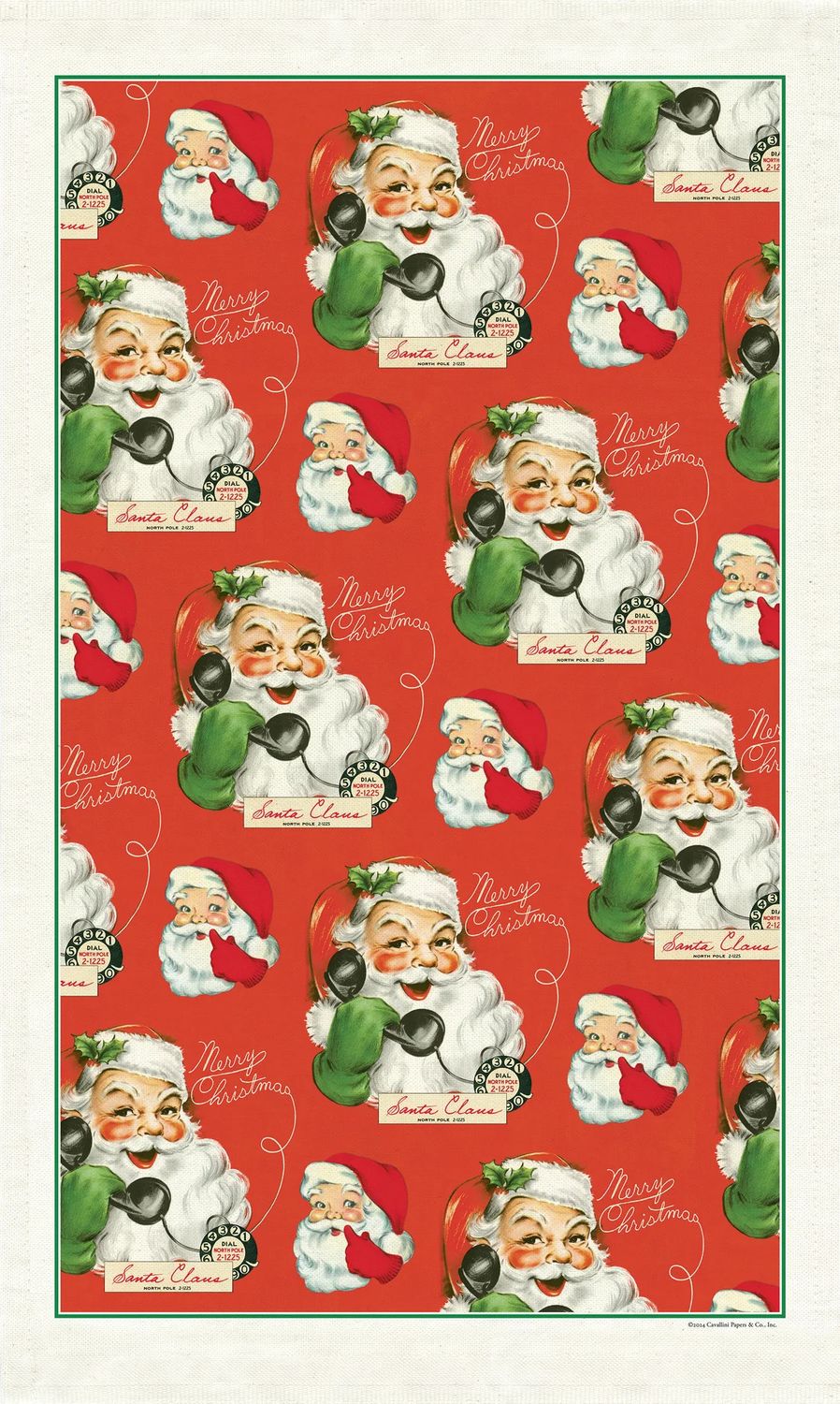 Cavallini Papers Vintage Tea Towel - Telephone Santa