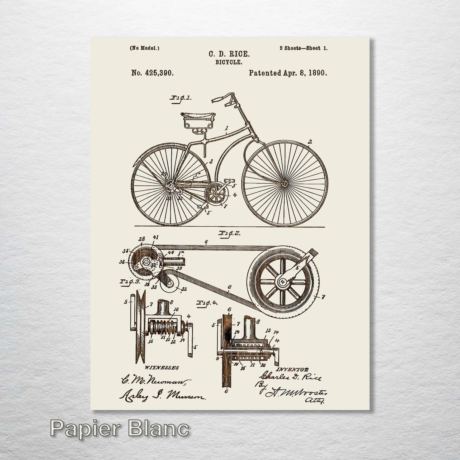 Fire and Pine Patent - Bicycle, Papier Blanc Mini