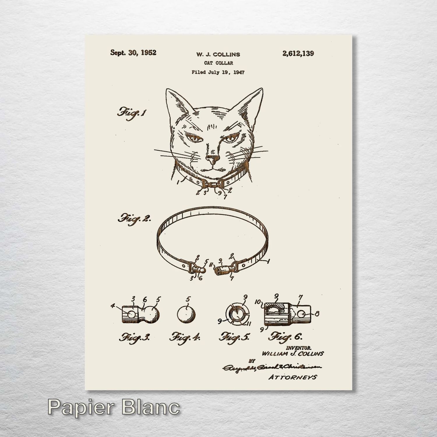 Fire and Pine Patent - Cat Collar, Papier Blanc Mini