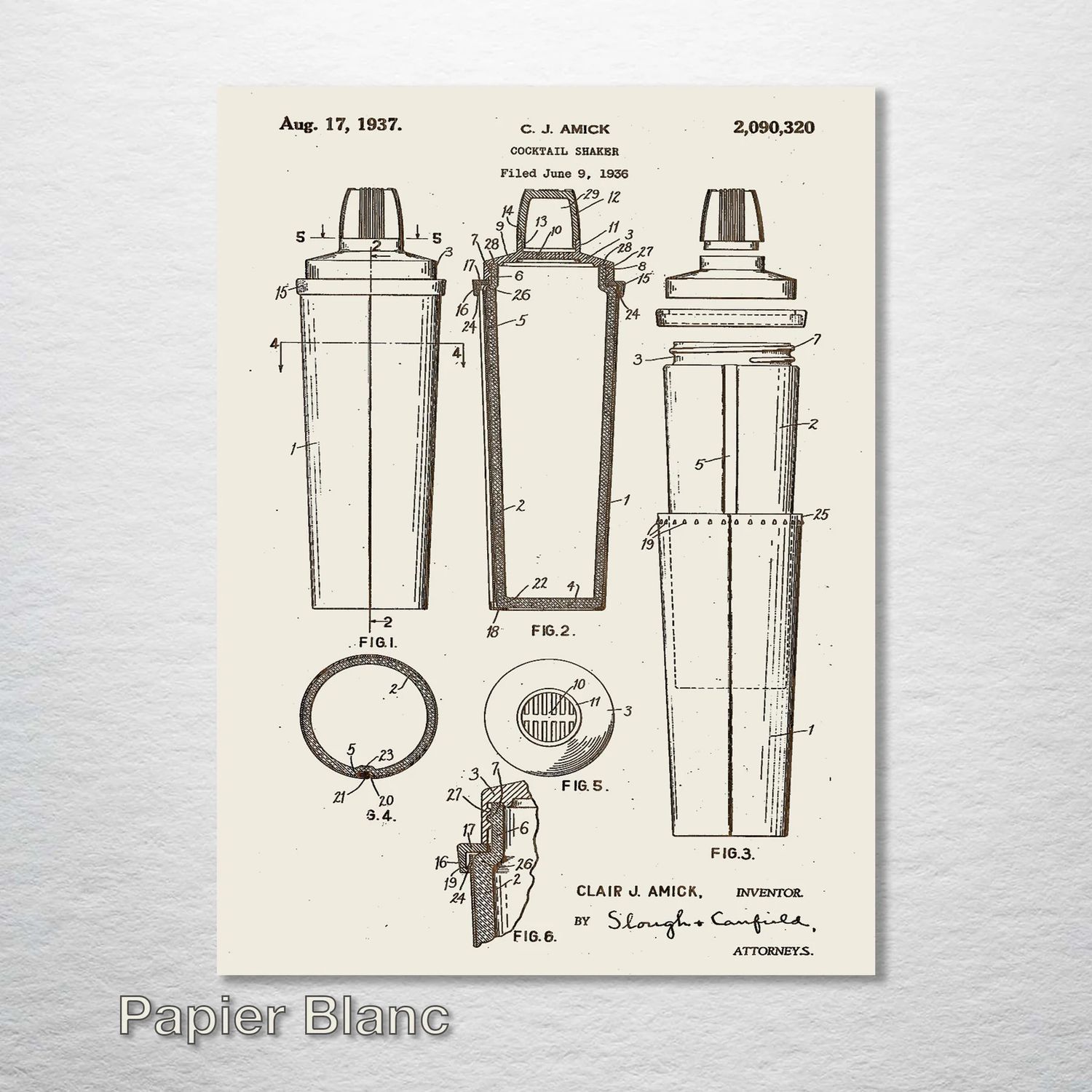 Fire and Pine Patent - Cocktail Shaker, Papier Blanc Mini