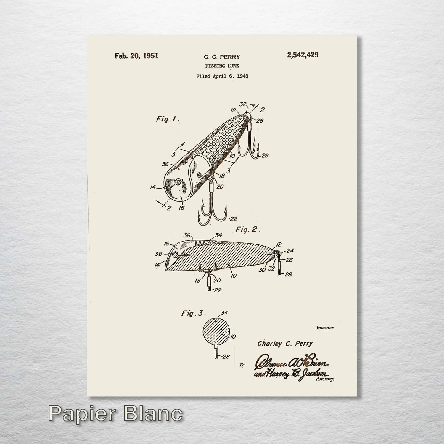Fire and Pine Patent - Fishing Lure, Papier Blanc Mini