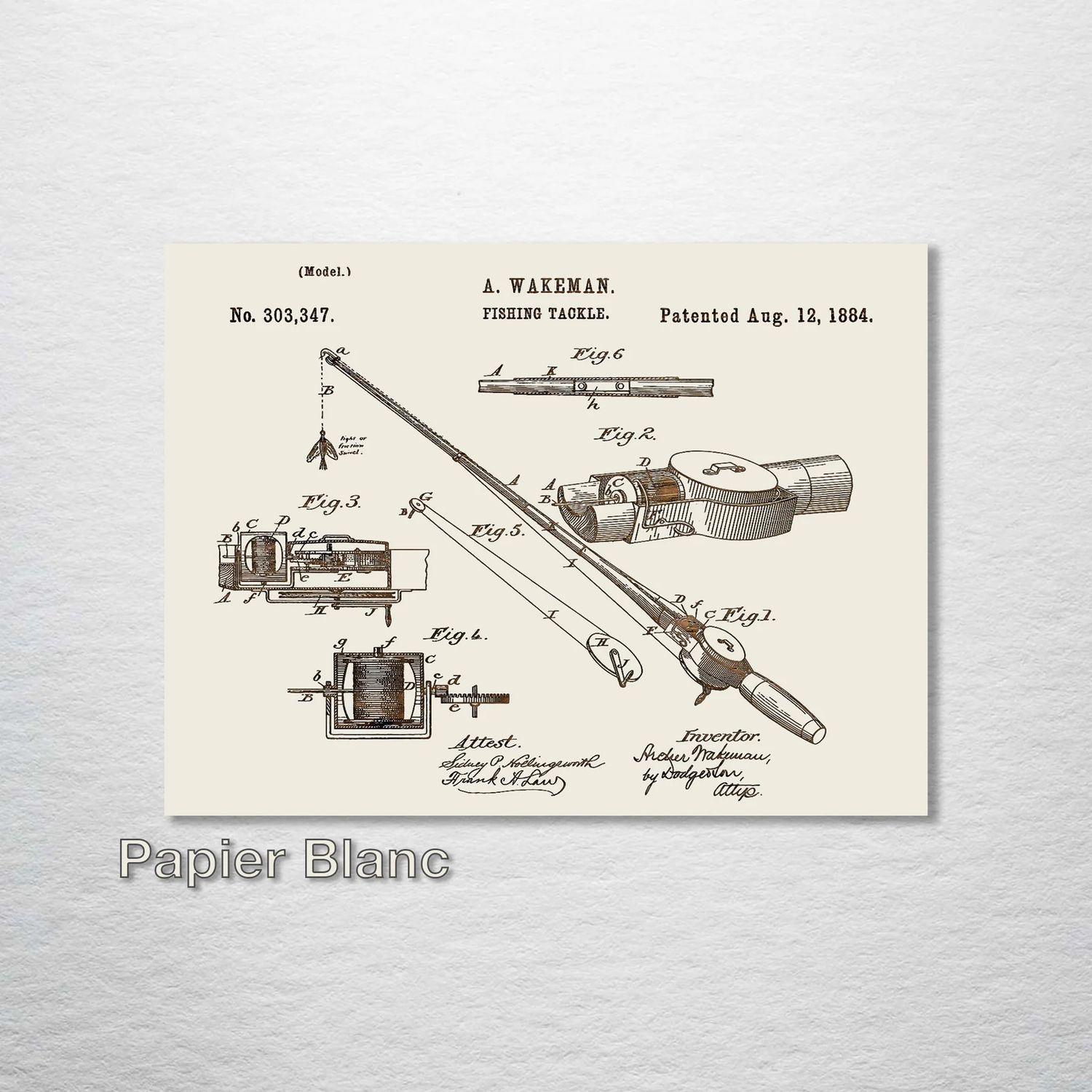 Fire and Pine Patent - Fishing Pole, Papier Blanc Mini