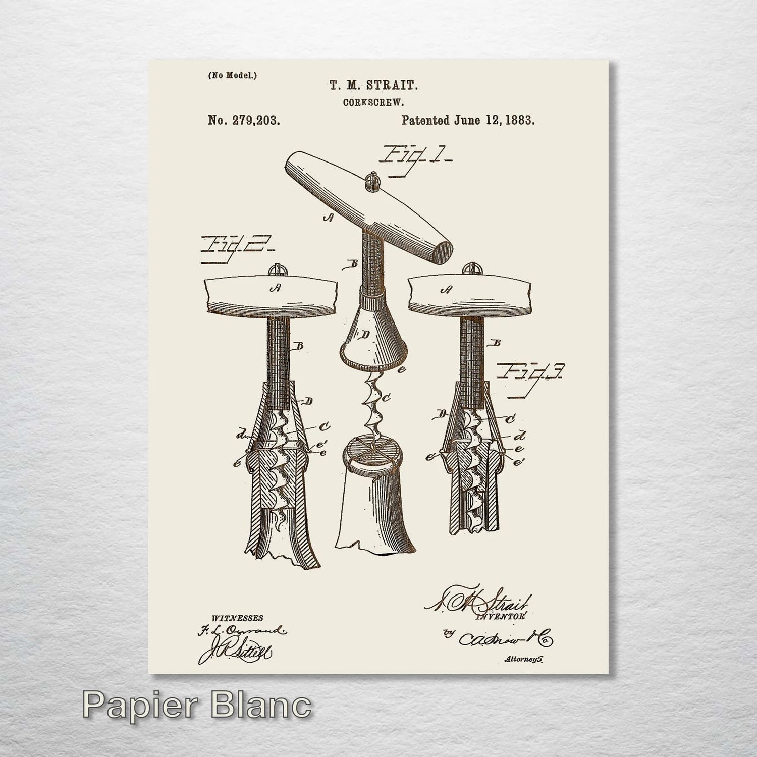 Fire and Pine Patent - Corkscrew, Papier Blanc Mini
