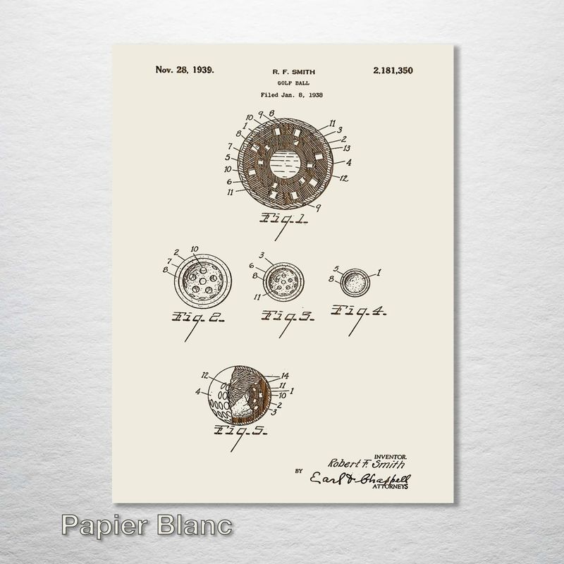 Fire and Pine Patent - Golf Ball 1938, Papier Blanc