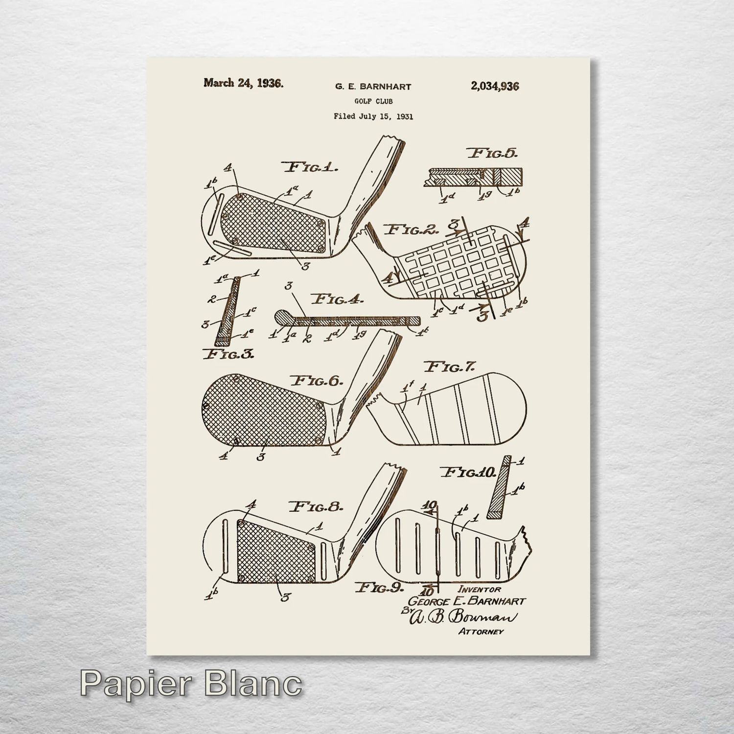 Fire and Pine Patent - Golf Club 1931, Papier Blanc Mini