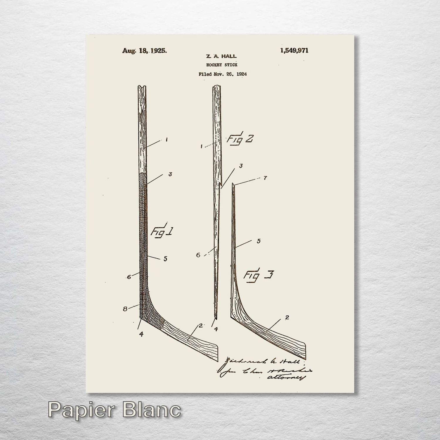 Fire and Pine Patent - Hockey Stick, Papier Blanc Mini