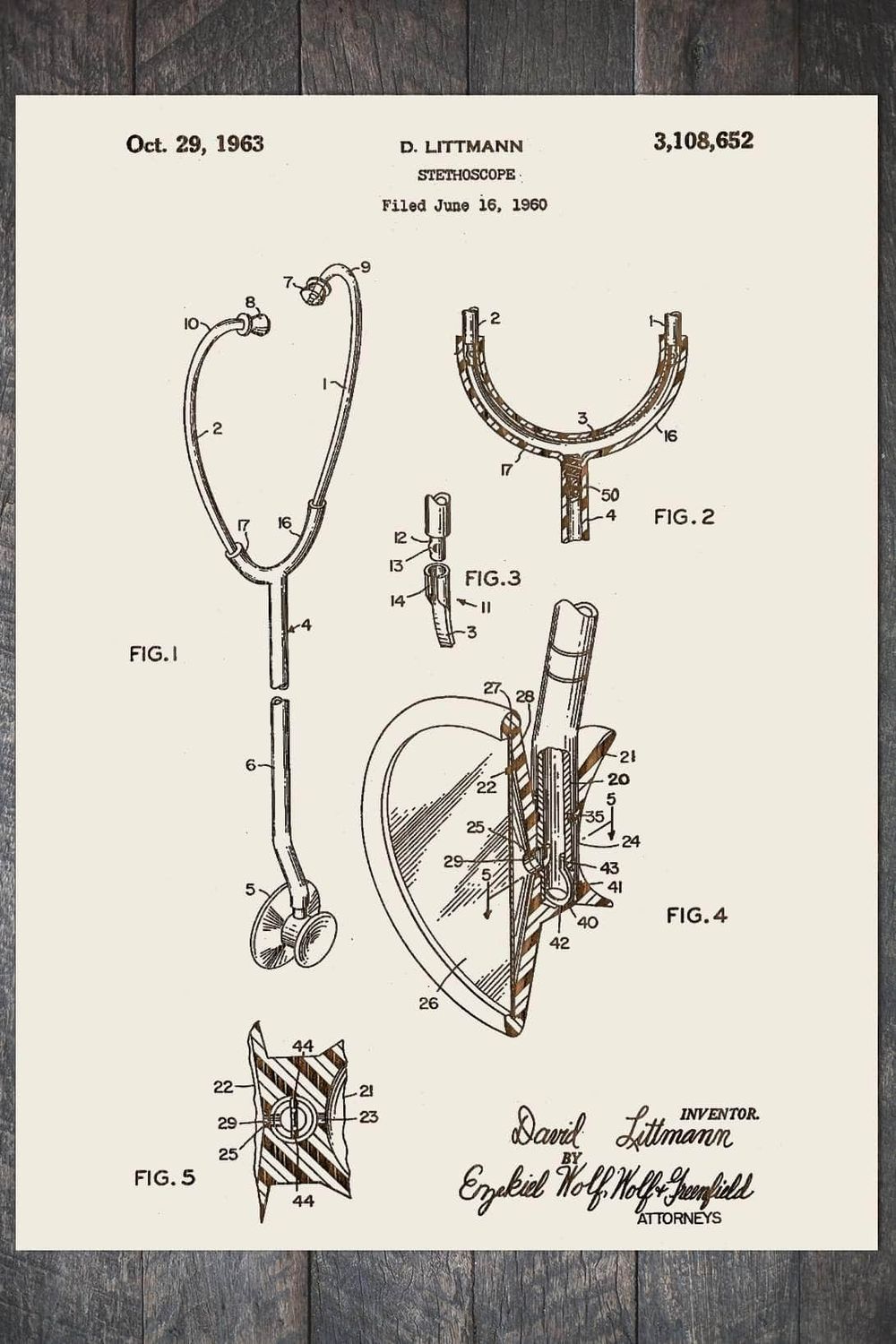 Fire and Pine Patent - Stethoscope, Papier Blanc Mini