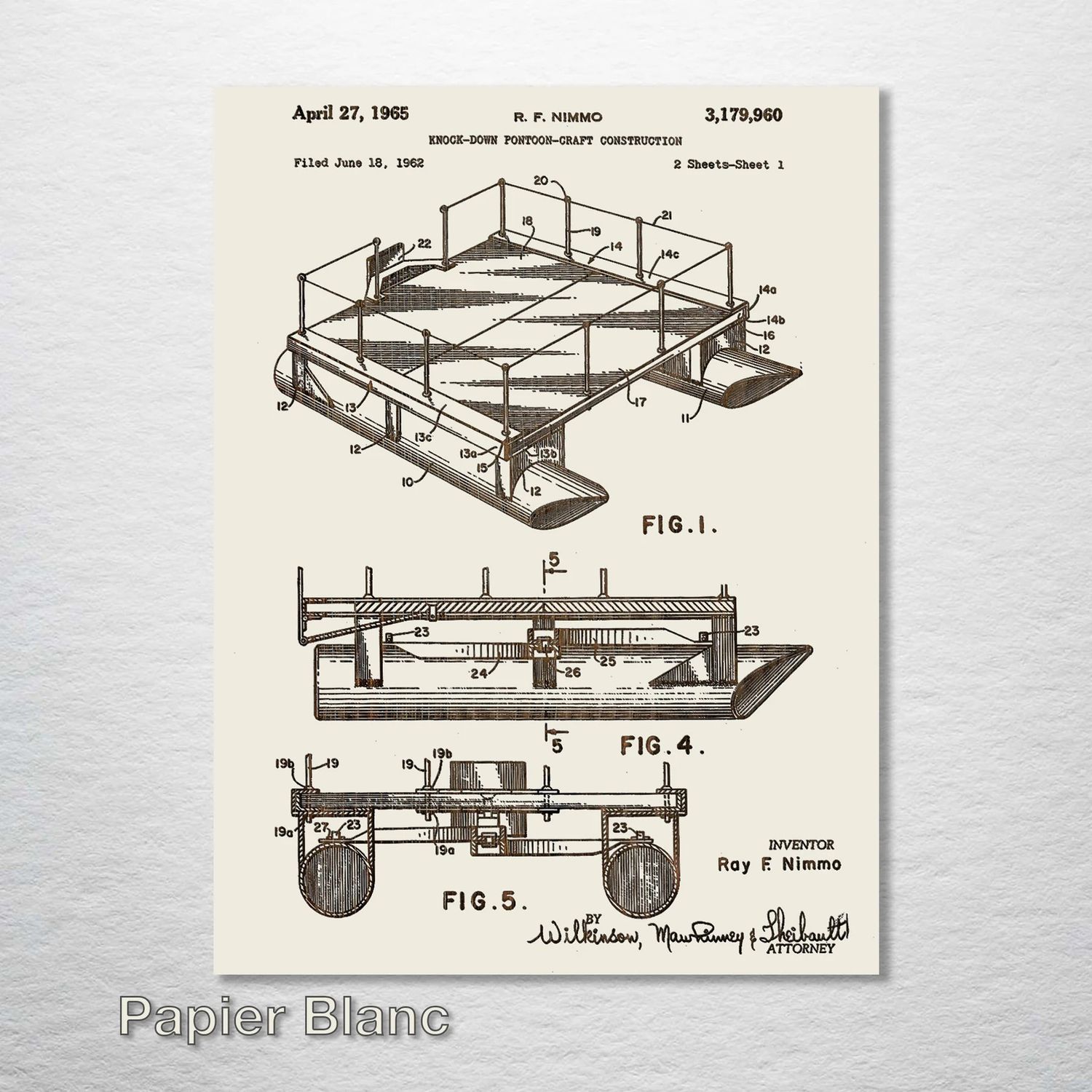 Fire and Pine Patent - Pontoon Boat, Papier Blanc Mini