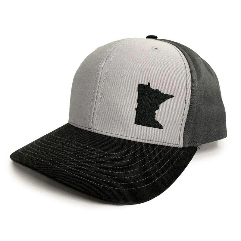 Minnesota Awesome Baseball Cap - MN Shape Hat - Solid Back Grey/Black