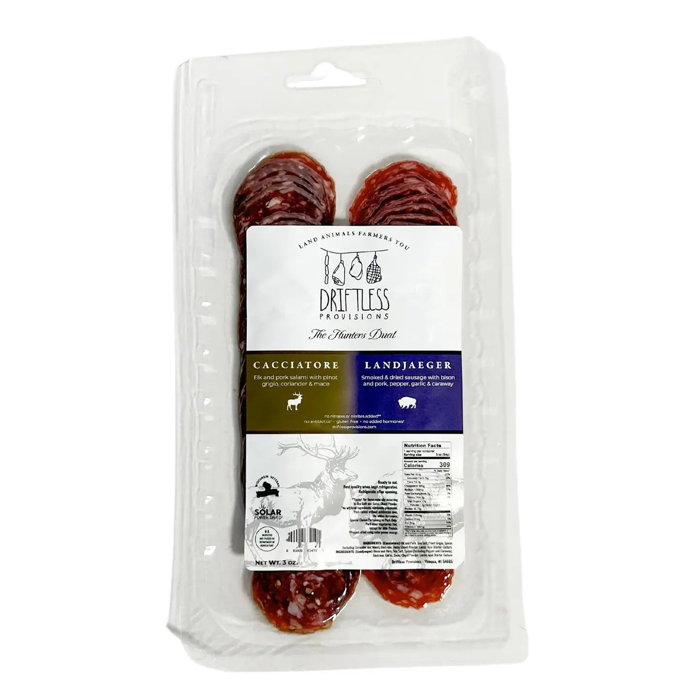 Driftless Provisions Pre-Sliced Salami - The Hunters Dual Cacciatore/Landjaeger
