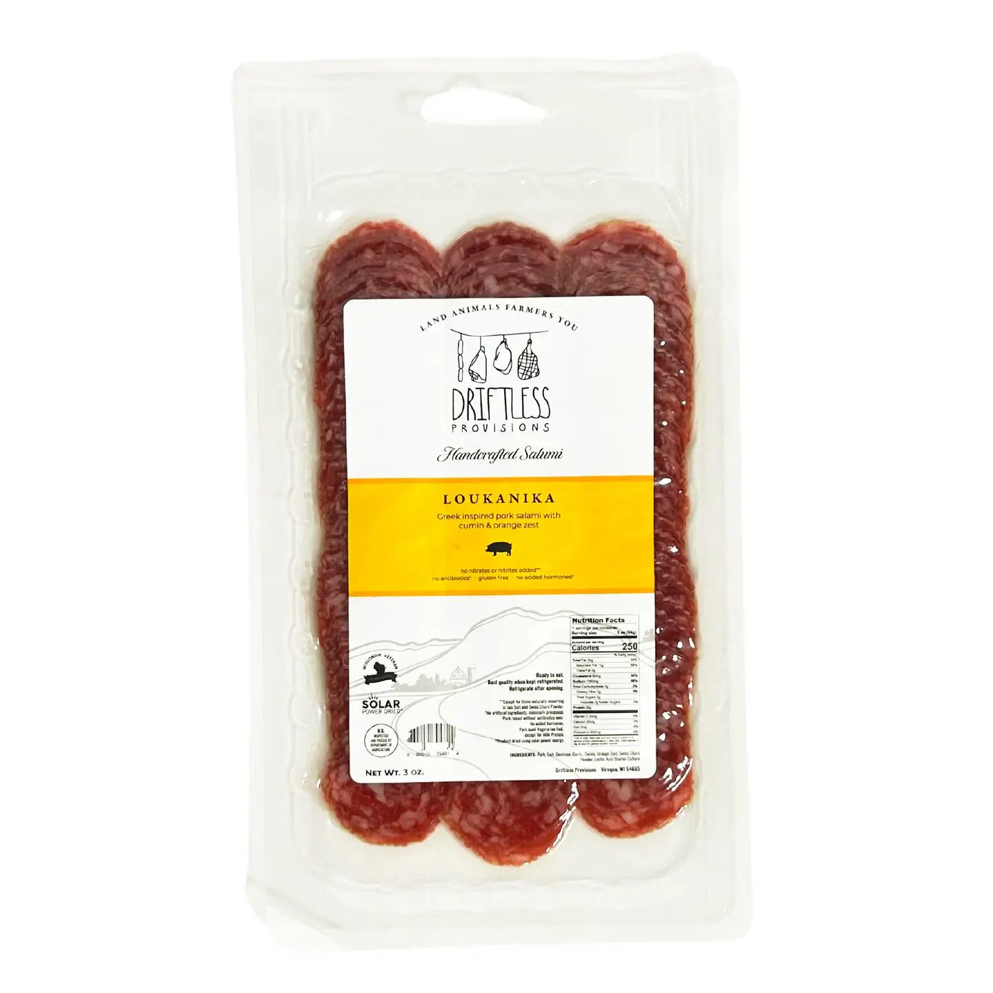 Driftless Provisions Pre-Sliced Salami - Loukanika