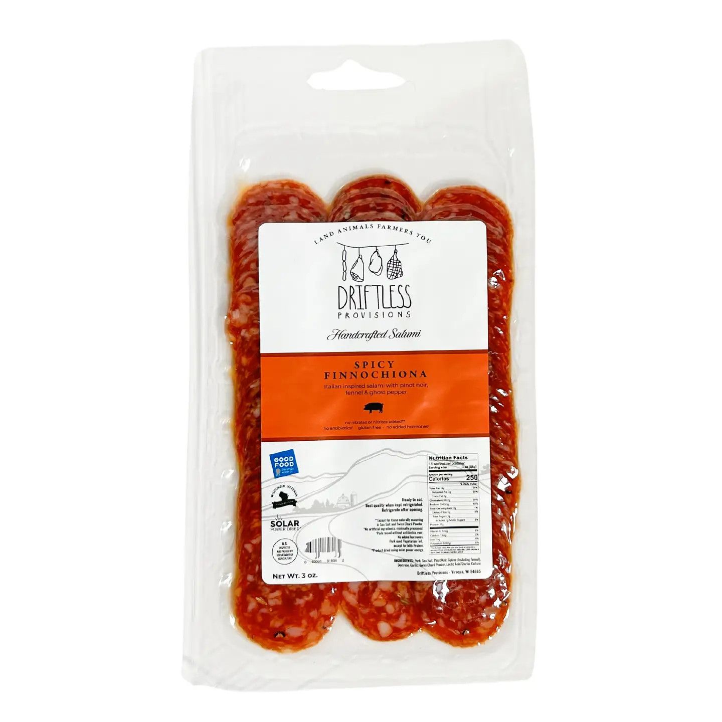 Driftless Provisions Pre-Sliced Salami - Spicy Finnochiona