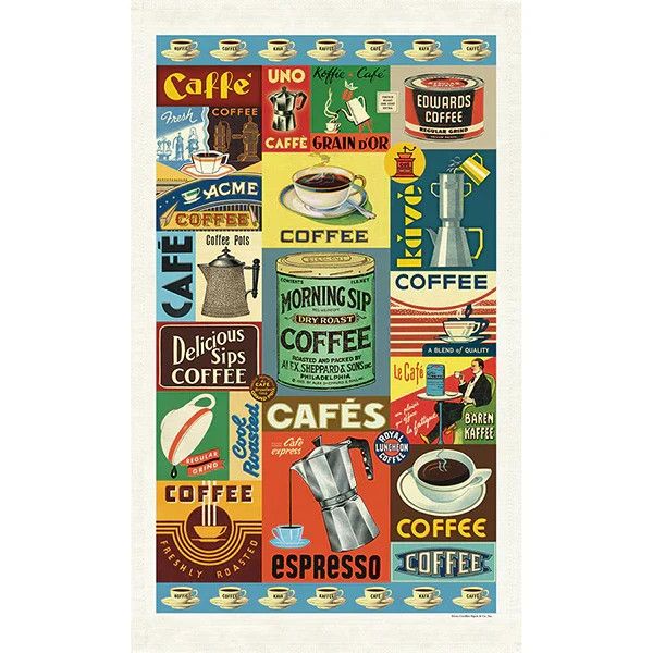 Cavallini Papers Vintage Tea Towel - Coffee
