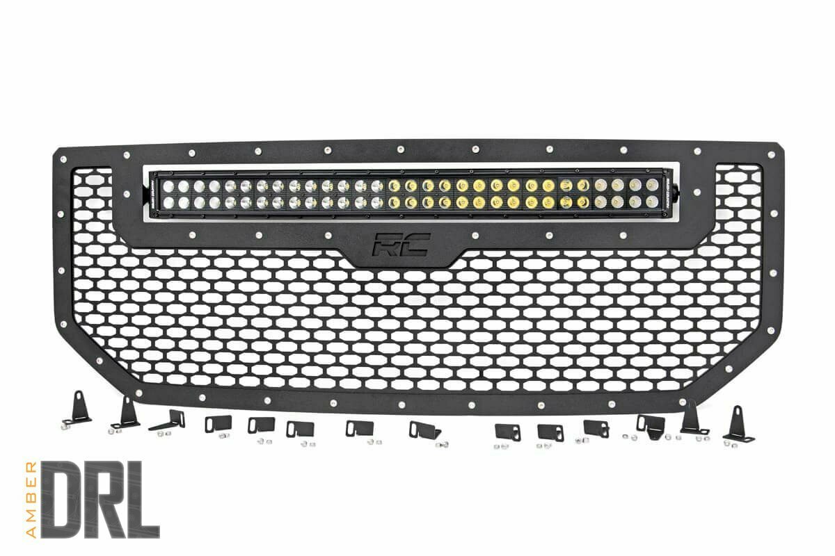 GMC Mesh Grille | 30in Dual Row Black Series LED w/ Amber DRL (16-18 Sierra 1500)