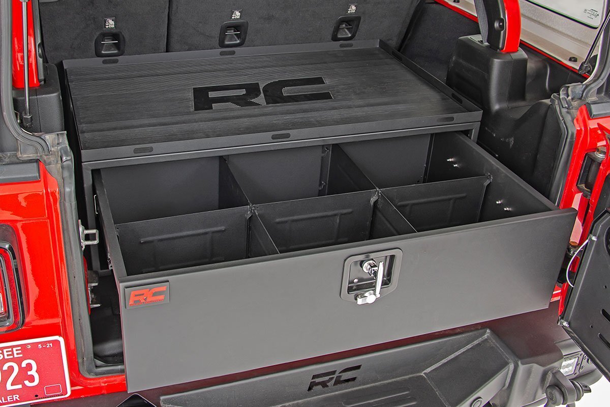 Storage Box | Metal | Slide Out Lockable Drawer | Jeep Wrangler JL (18-22)