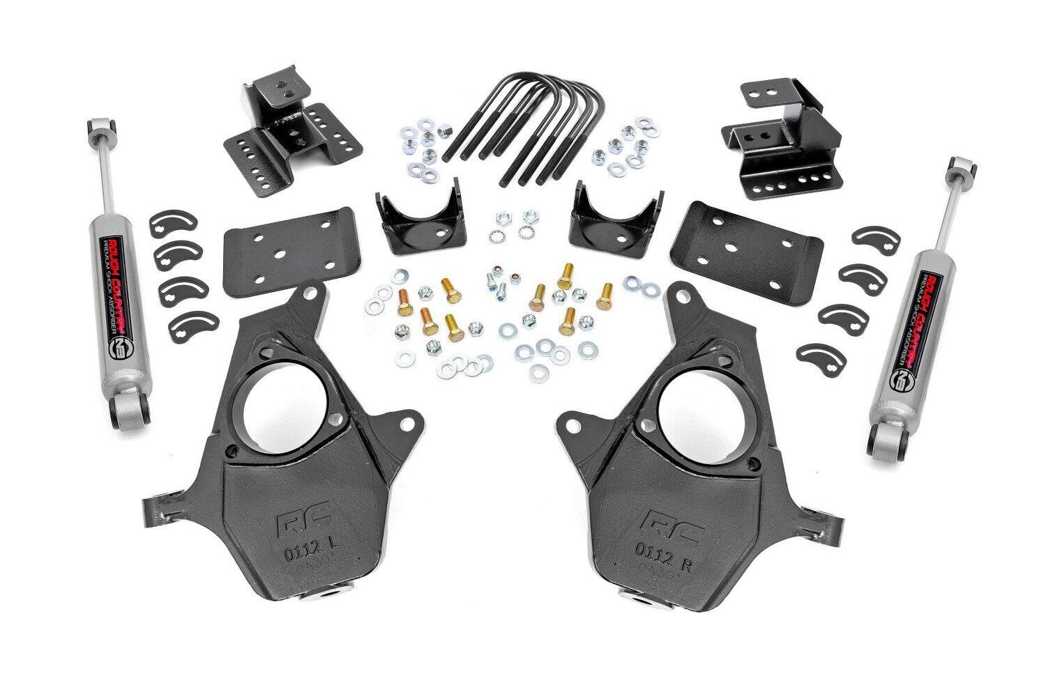 2 Inch Lowering Kit | 4 Inch Rear Lowering | Alum/Stamped Knuckle | Chevy/GMC 1500 (14-18)